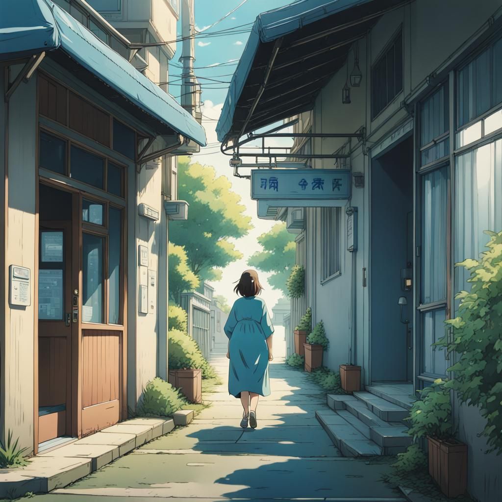 Pregnant Woman in Blue: Studio Ghibli Anime