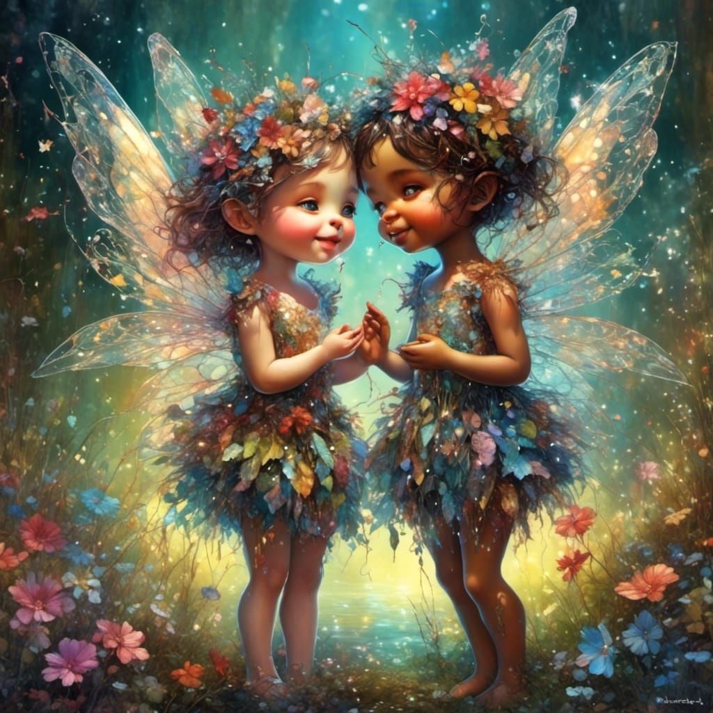 Colorful Fairies in Whimsical Scene