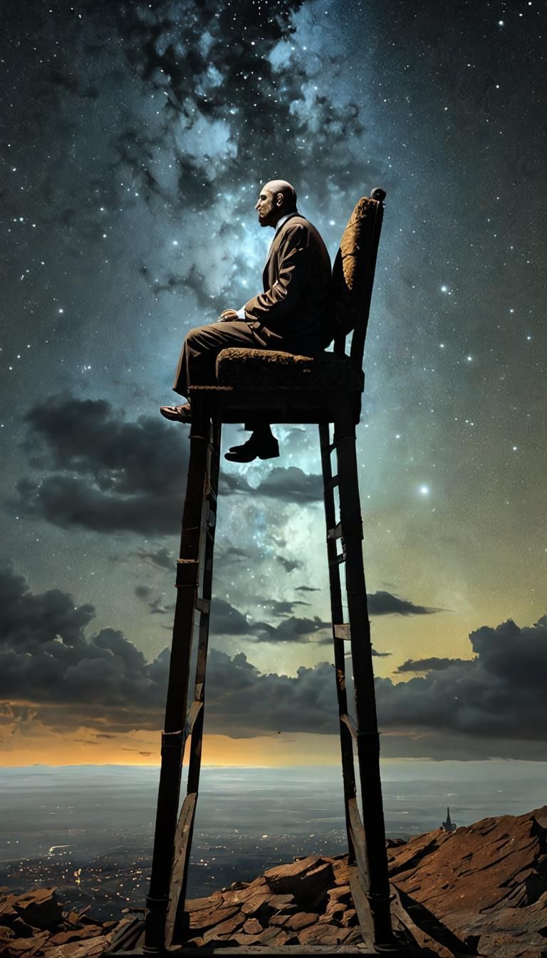 Gigantic God Contemplates Celestial Solitude in a Haunting,...