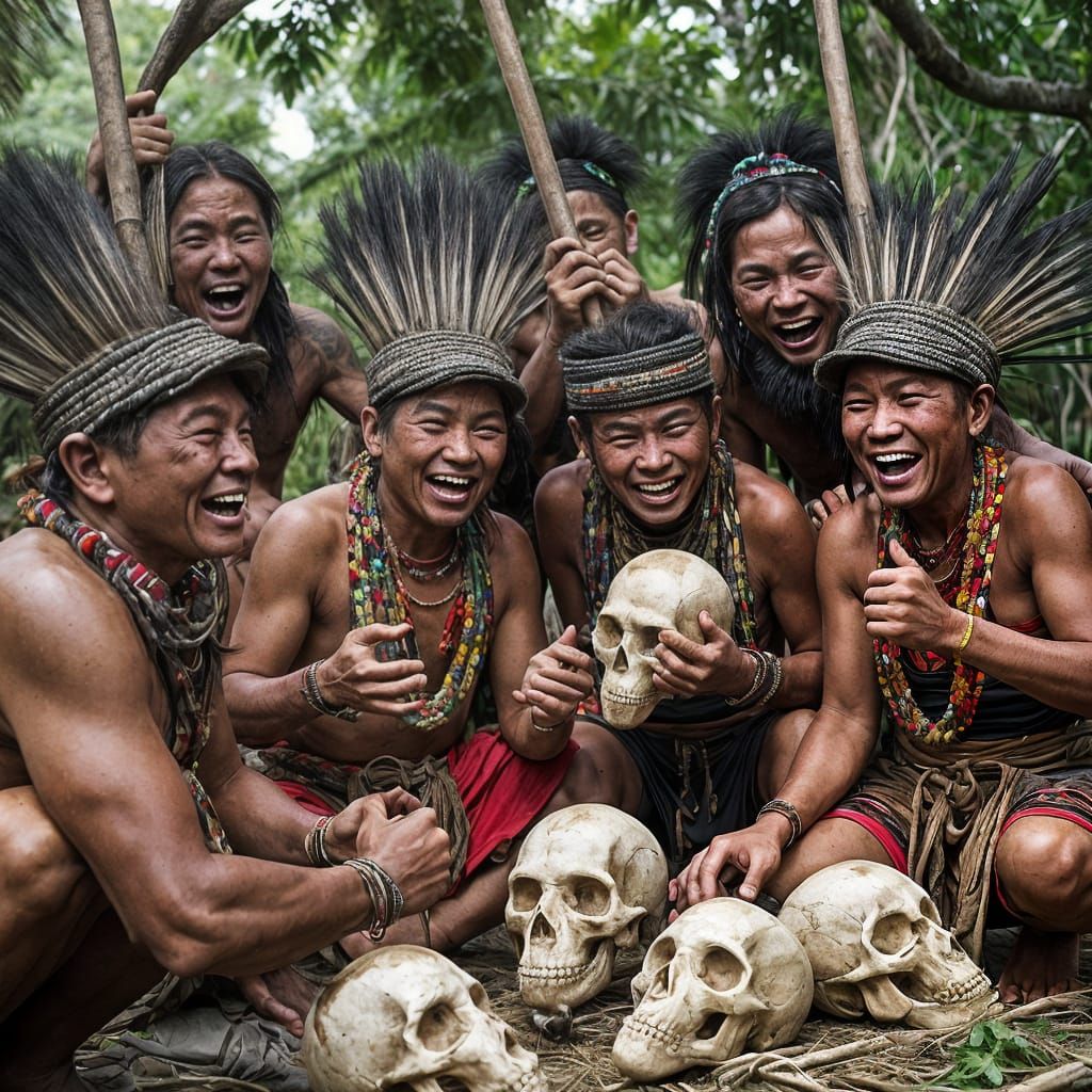 Iban Headhunters Preserving Skulls for Good Fortune