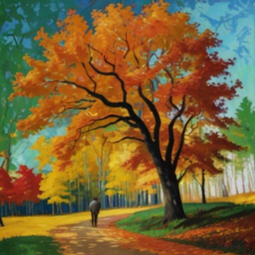 Gauguin Inspired Autumn Forest Scene Oil Painting