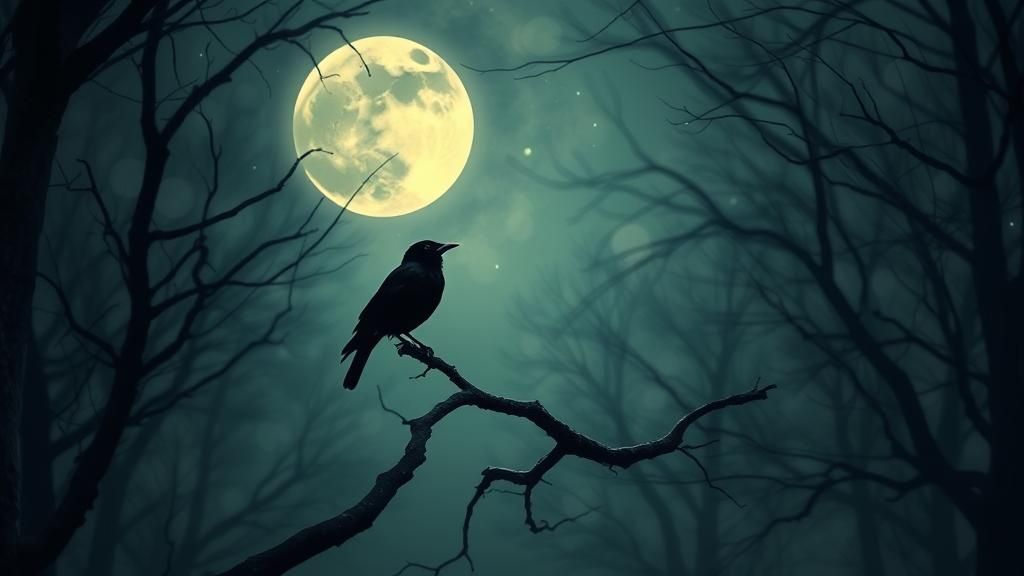 Surreal Blackbird's Song in Moonlit Forest