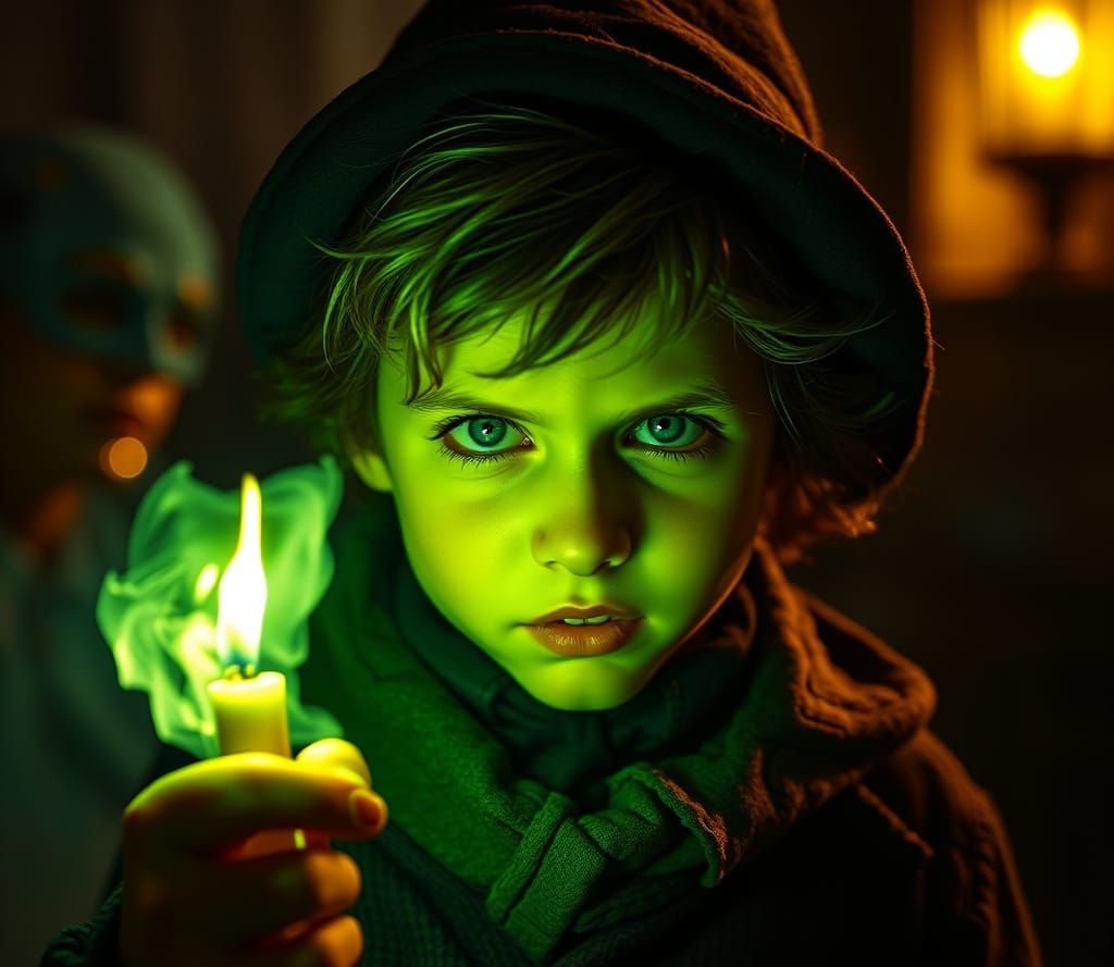 Mysterious Orphan Boy Emanates Sinister Aura in Moonlit Nigh...