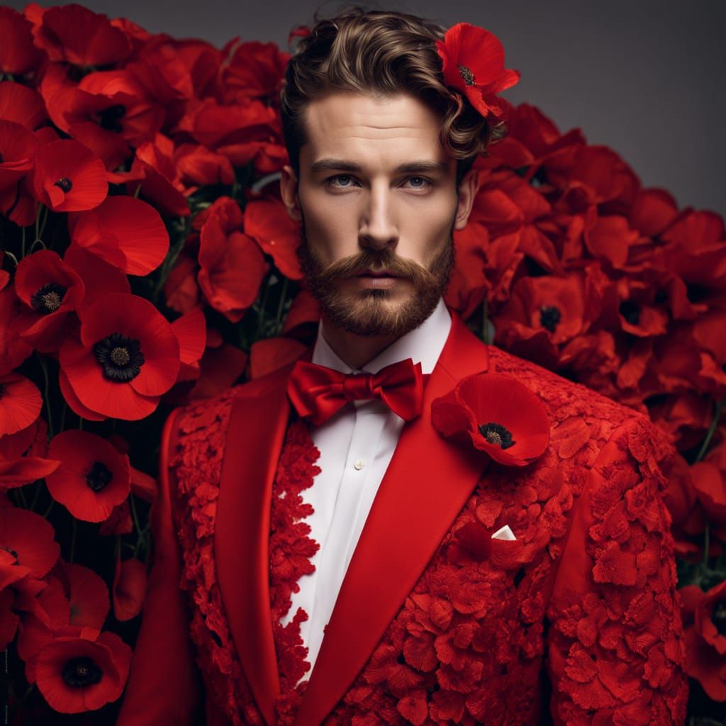 Dapper Gentleman in a Poppies Suit, Elegant Haute Couture