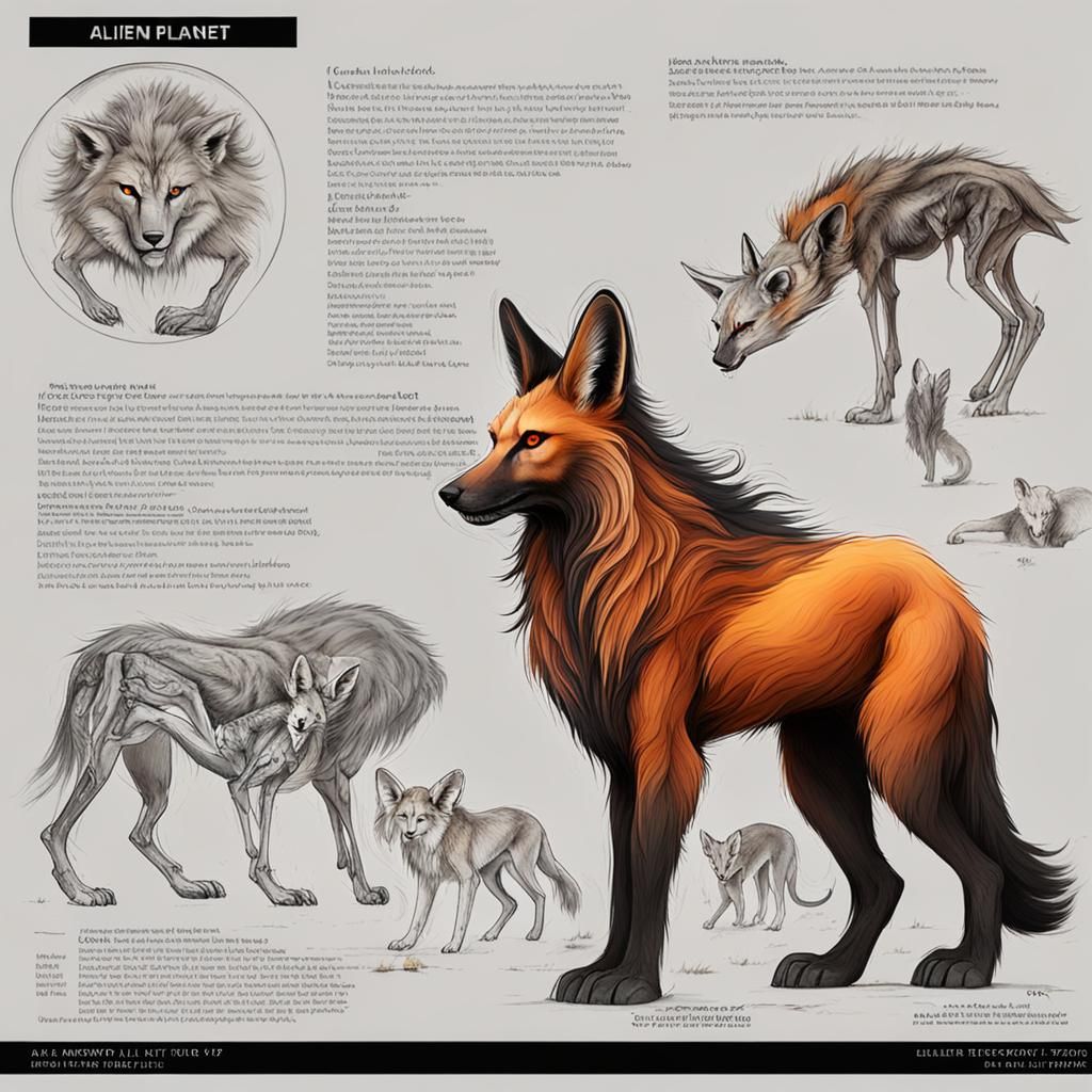 Exotic Alien Planet with Maned Wolf Lion Creatures