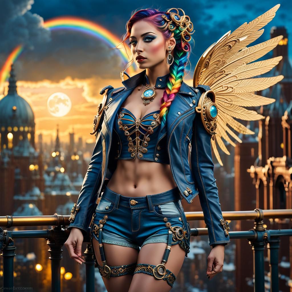 Steampunk Fairy Portrait with Rainbow Braid