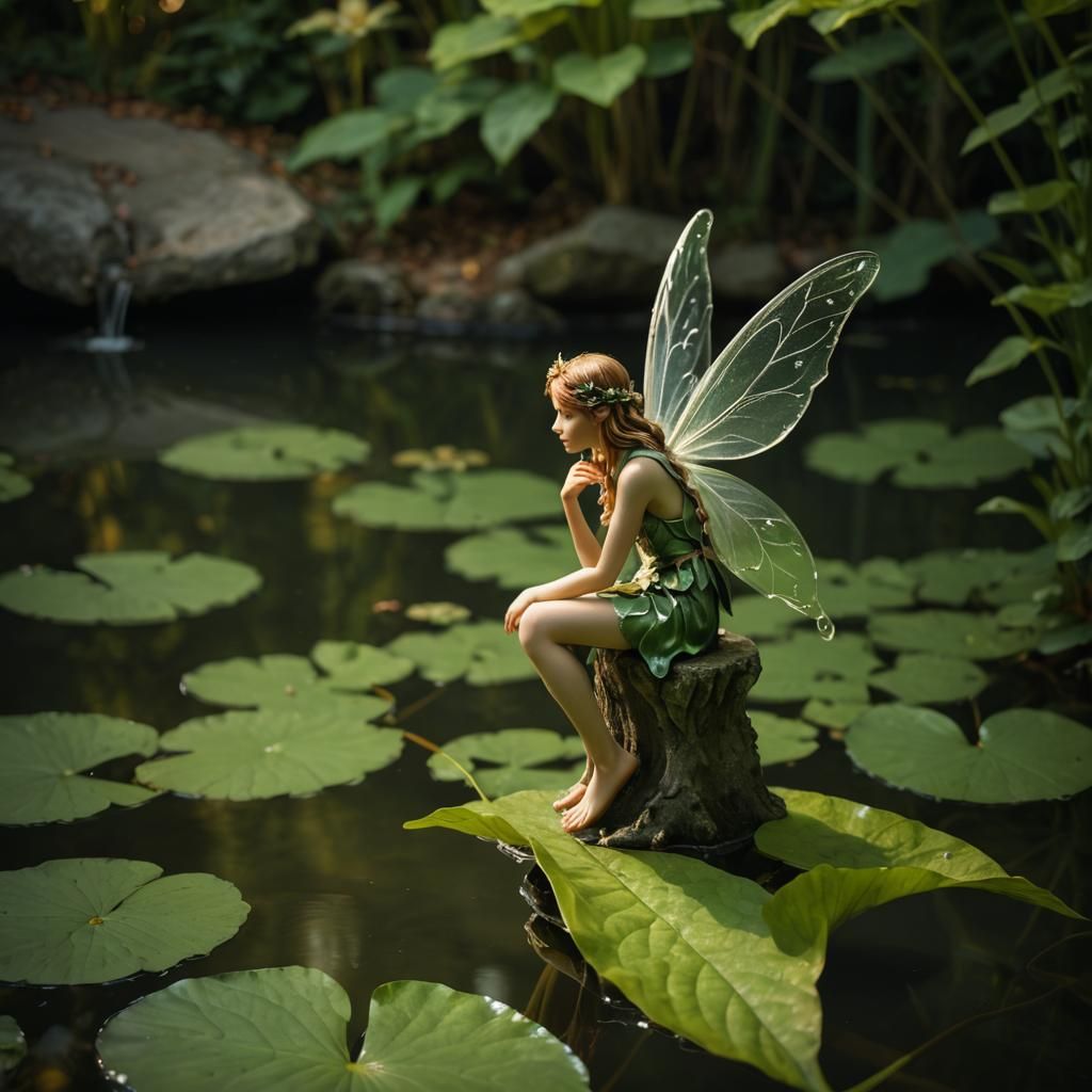 Fairy in Thought by a Pond