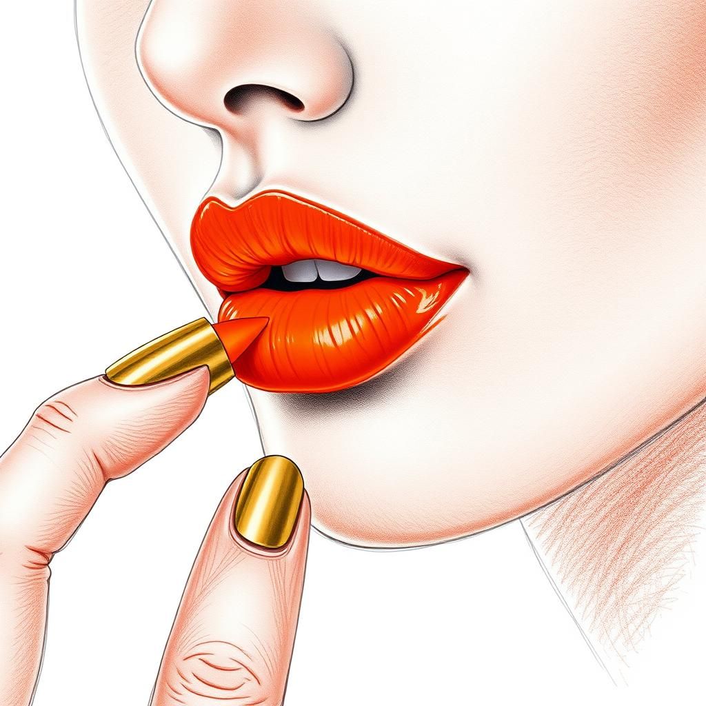 Woman Applying Lipstick: Detailed Matte Painting