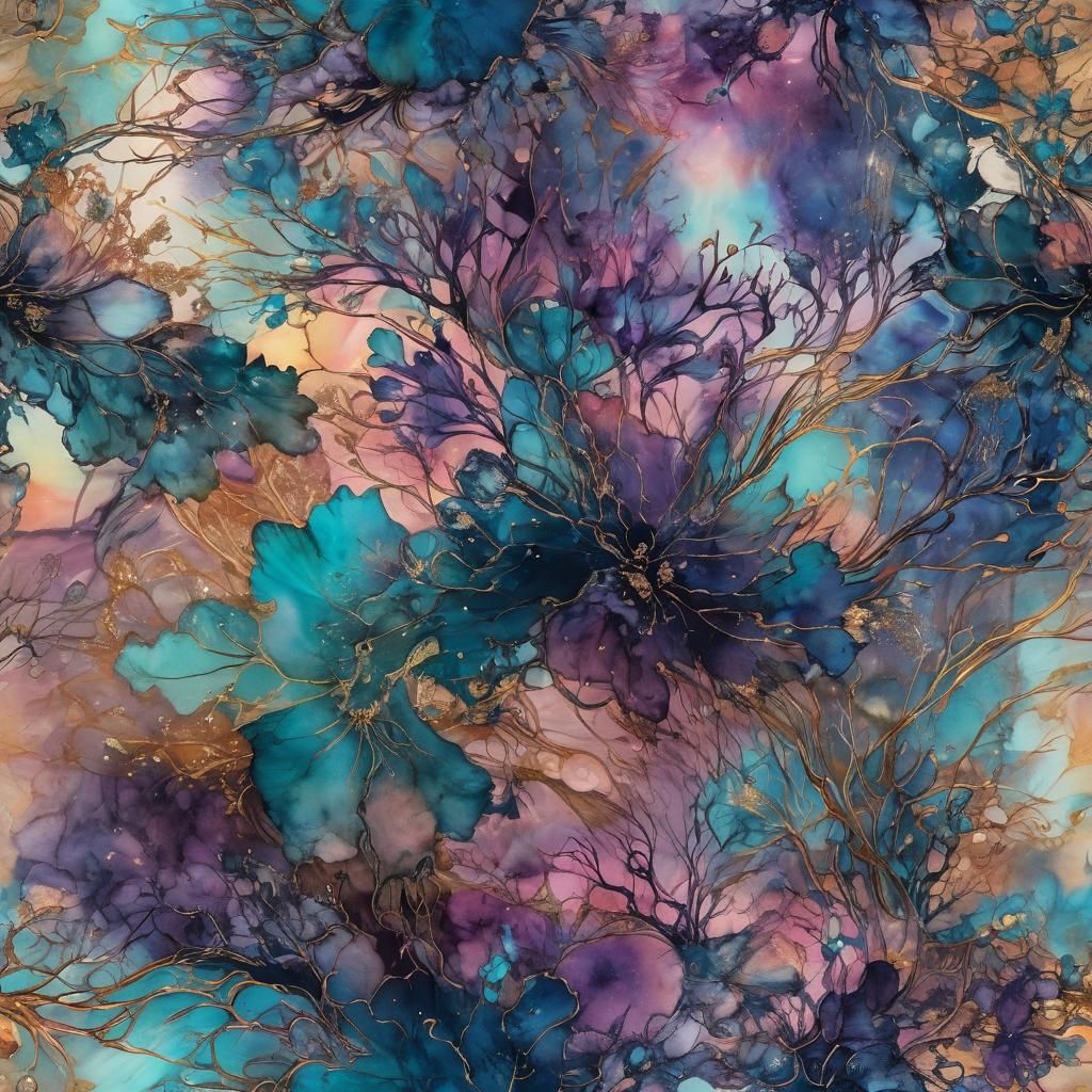 Bioluminescent Nebula in Alcohol Ink Style