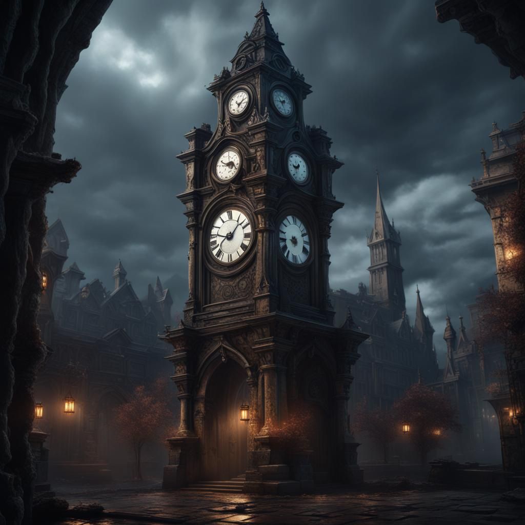 Dark Clock Tower Fantasy Concept Art
