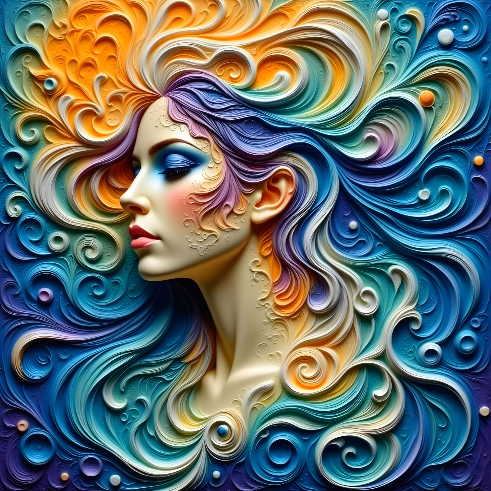 Ethereal Woman in Fractal Cloud Hair