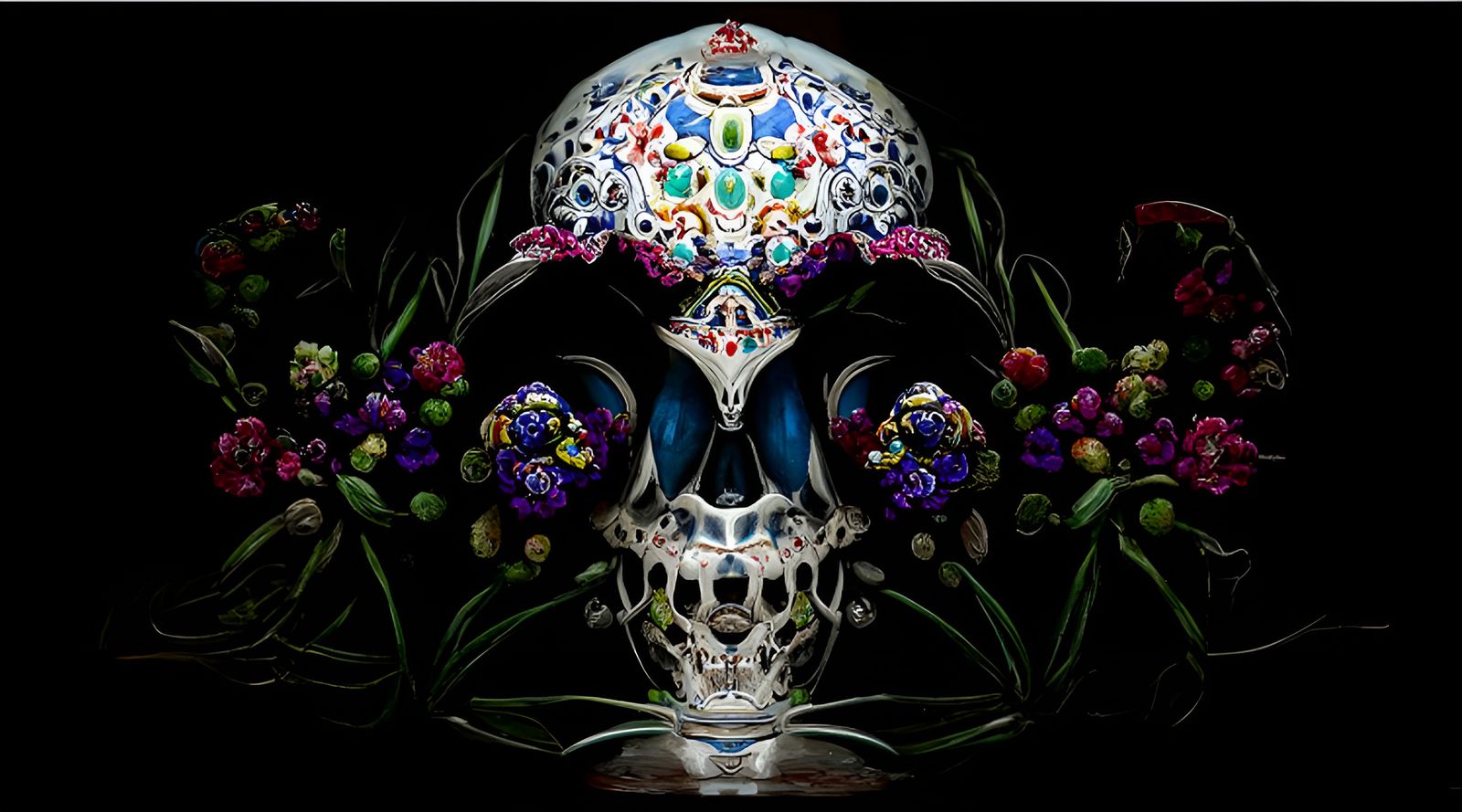 Colorful Sugar Skull Digital Illustration in Hyperrealism St...
