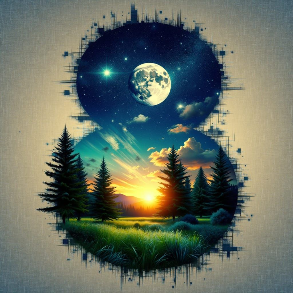 Surreal Cosmic Landscape in Raster Grid Style