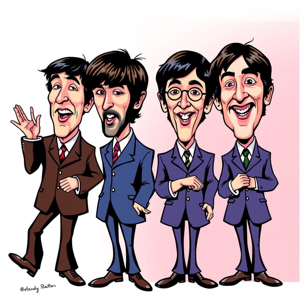 The Beatles Pop Art Caricatures in Vibrant Style