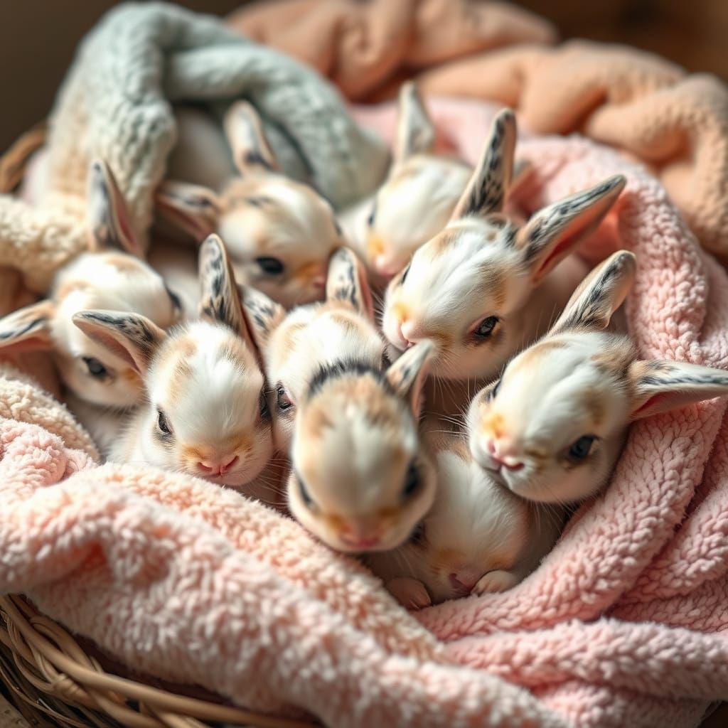 Tiny Bunnies in Pastel Nest