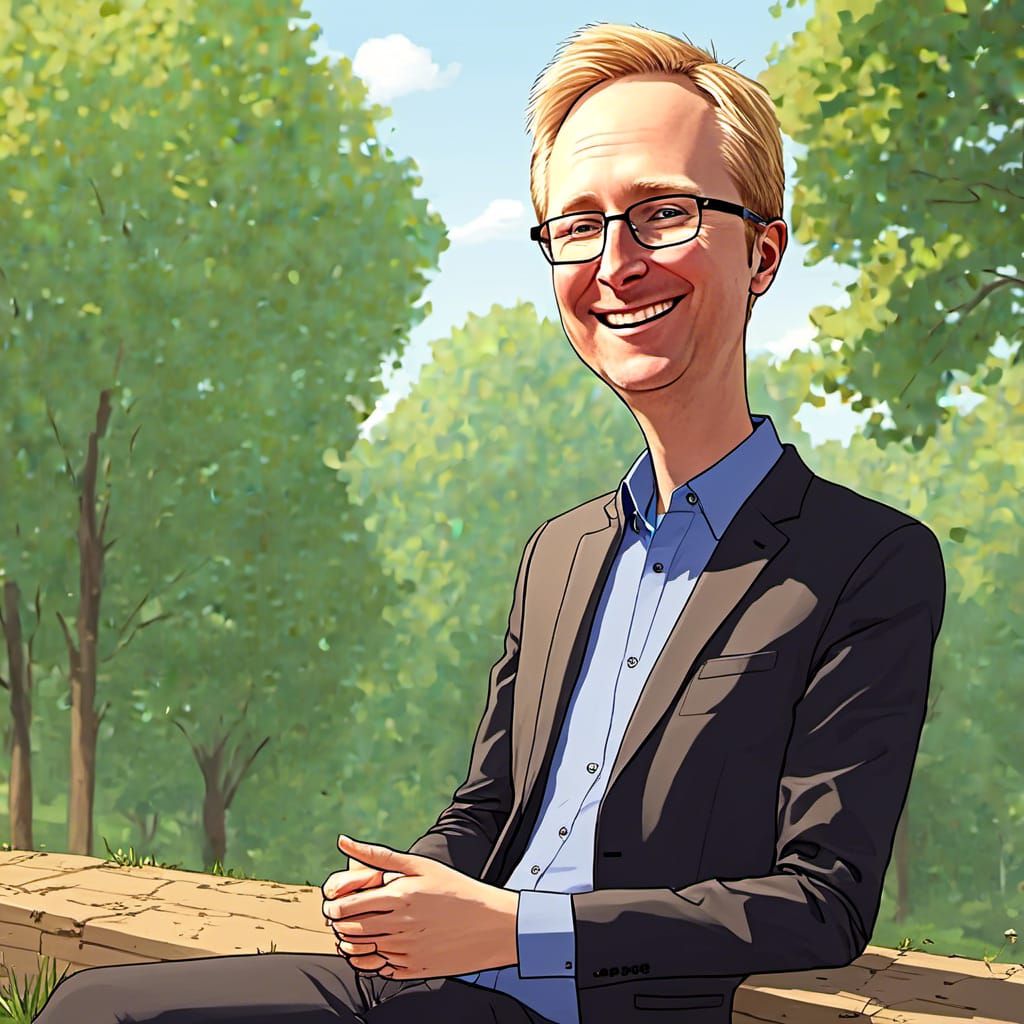 Happy Cartoon Man in Glasses Outdoors