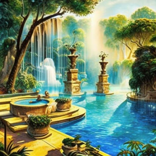 Babylonian Gardens Resort Pool at Golden Hour