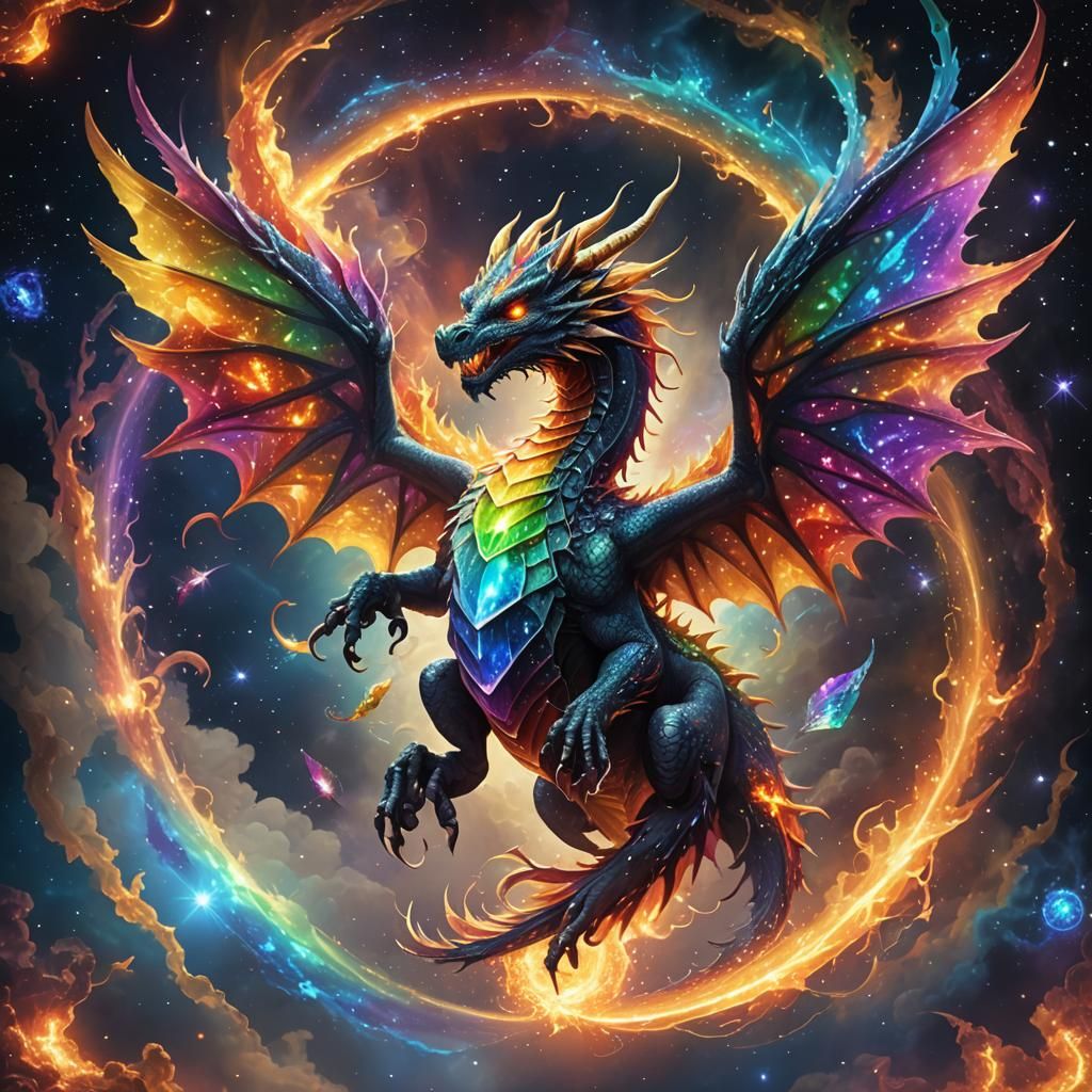 Dragon of Light and Darkness with Rainbow Wings