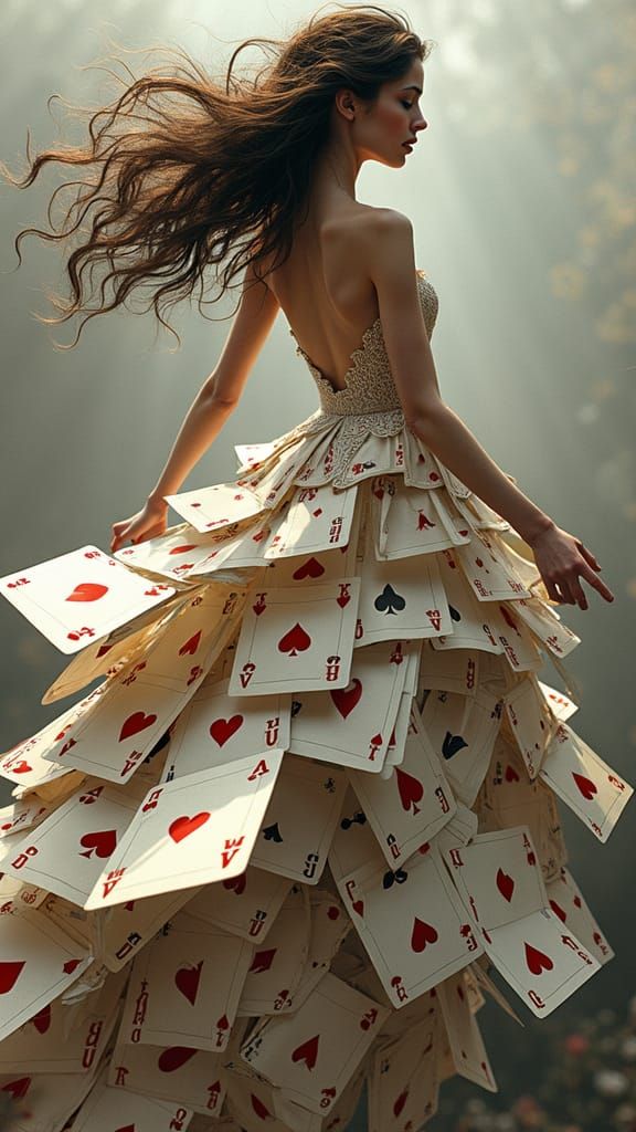 Playing Card Dress: Fantasy 3D Illustration