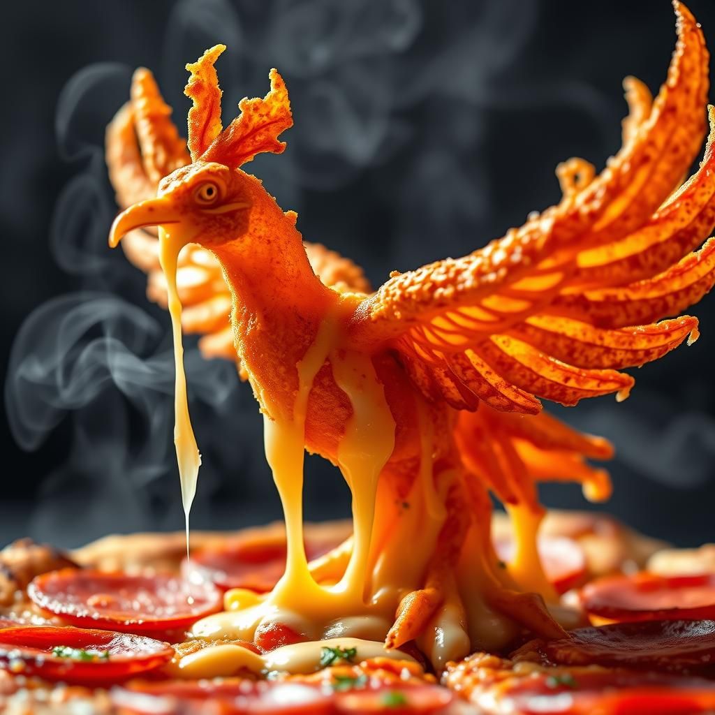 Spectacular Phoenix Cheese Sculpture on Pepperoni Pizza