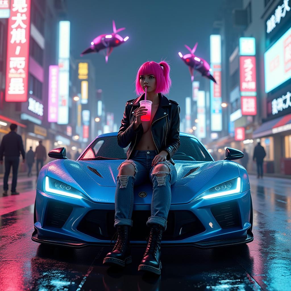 Cyberpunk Girl in Neon Cityscape