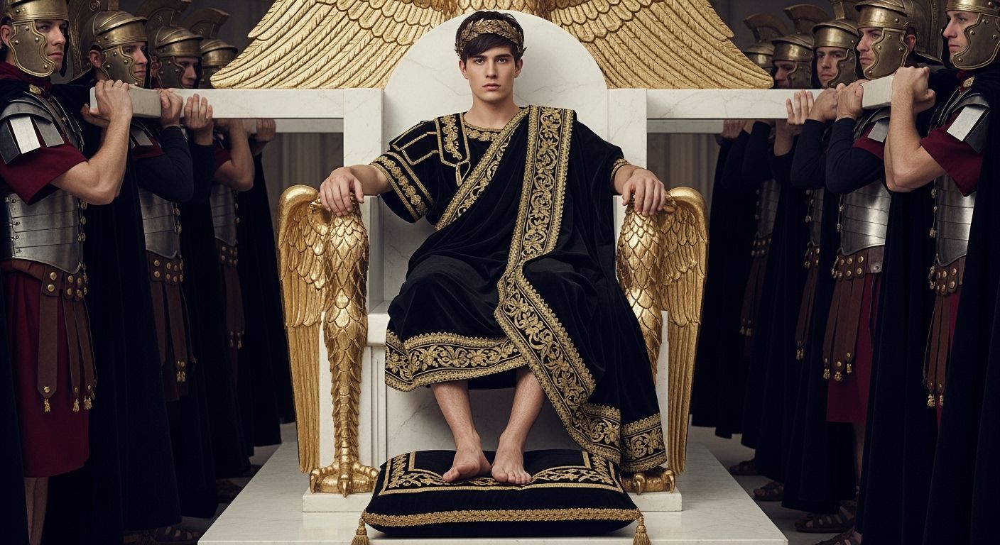 Young Emperor on Eagle Throne in Roman Photography Style