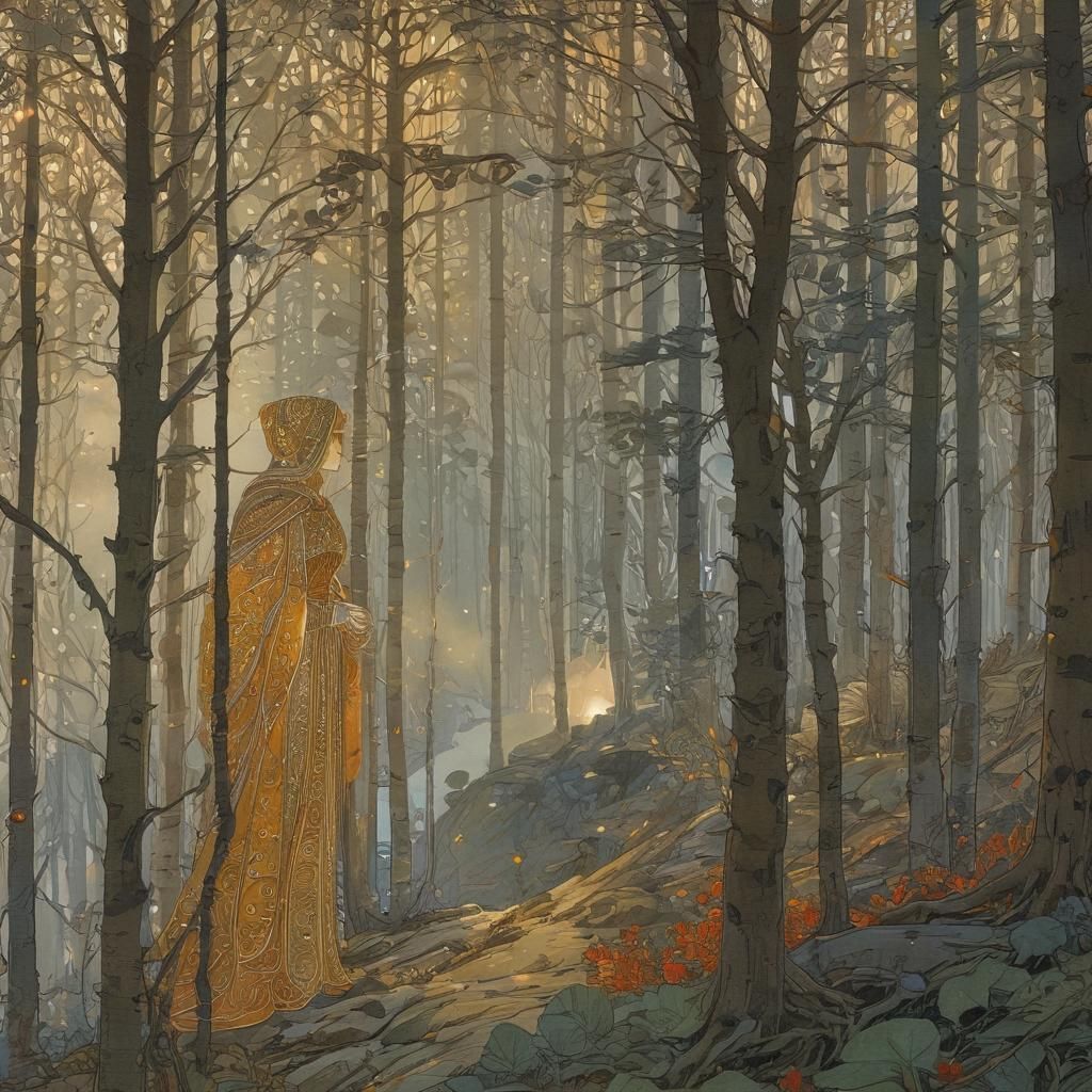 Mystical Forest Figure in Art Nouveau Style