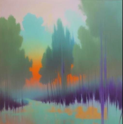 Expressionist Abstract Trees Under Blue Sky