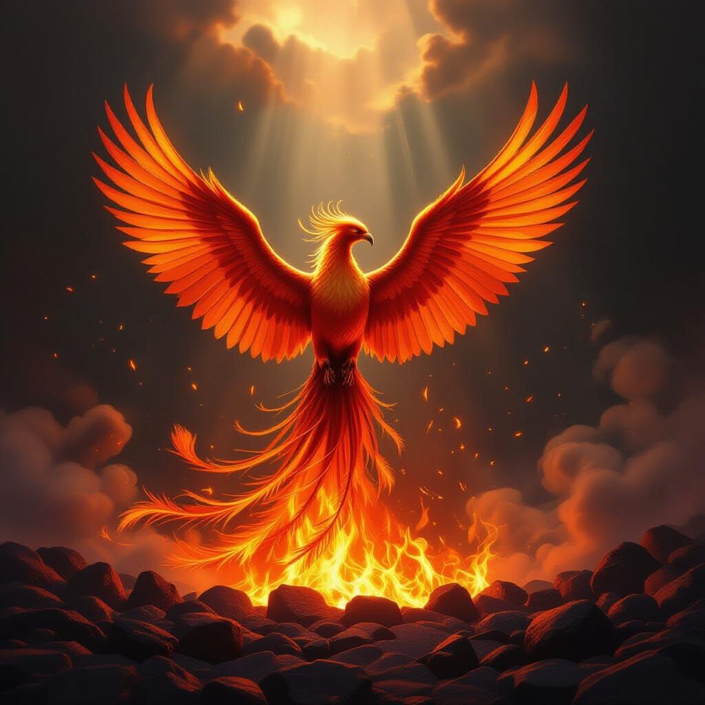 Majestic Phoenix Rises From Embers in Painterly Style