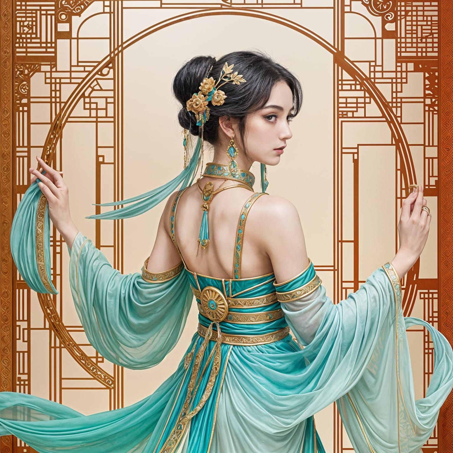 Anime Fitness Model in Art Deco Frame