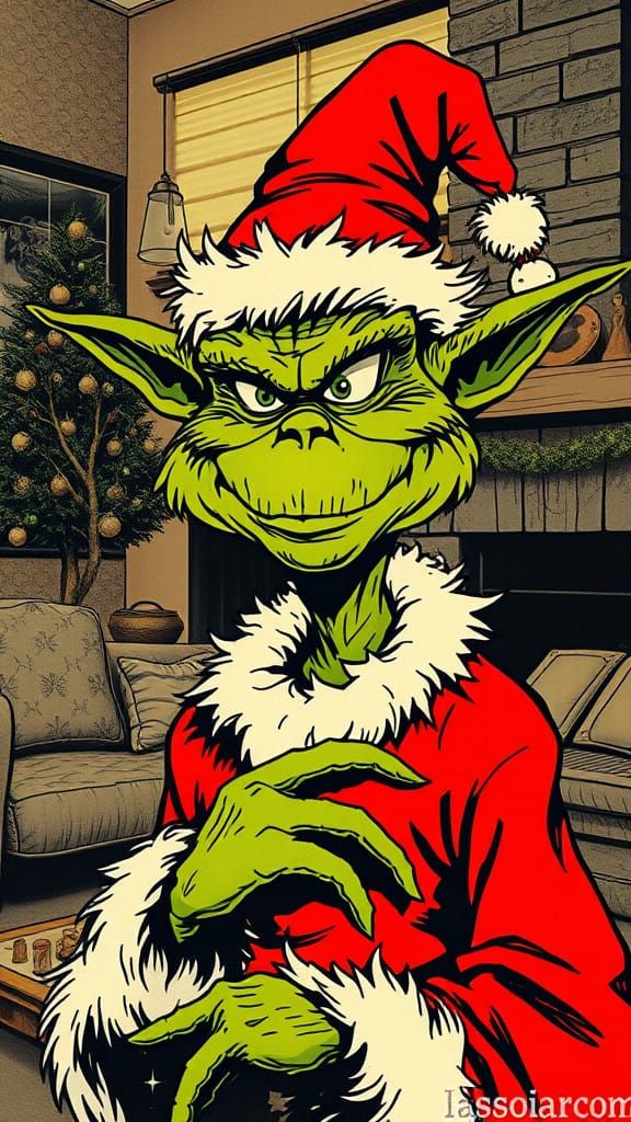 Afro-Futurism Grinch Yoda in Encaustic Sfumato Style