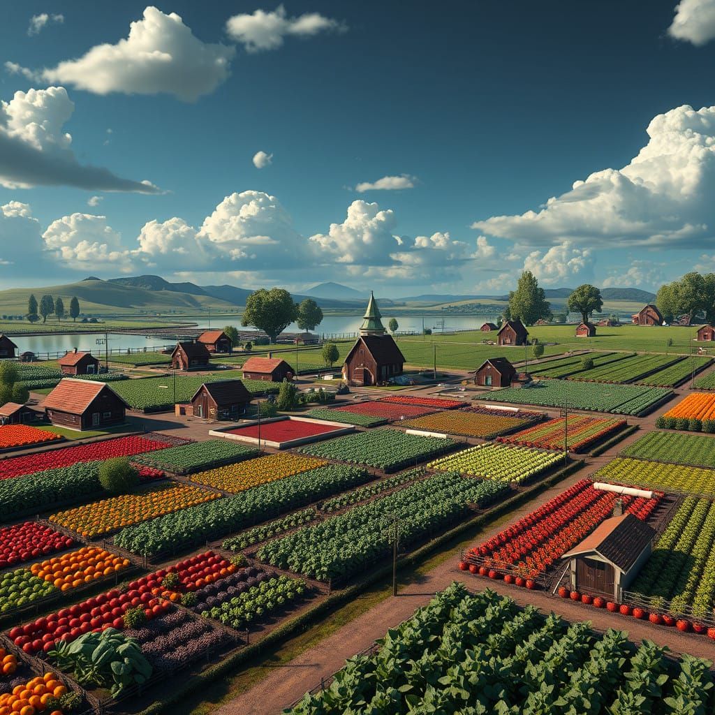 Fantastical Farm Scene in Intricate Details