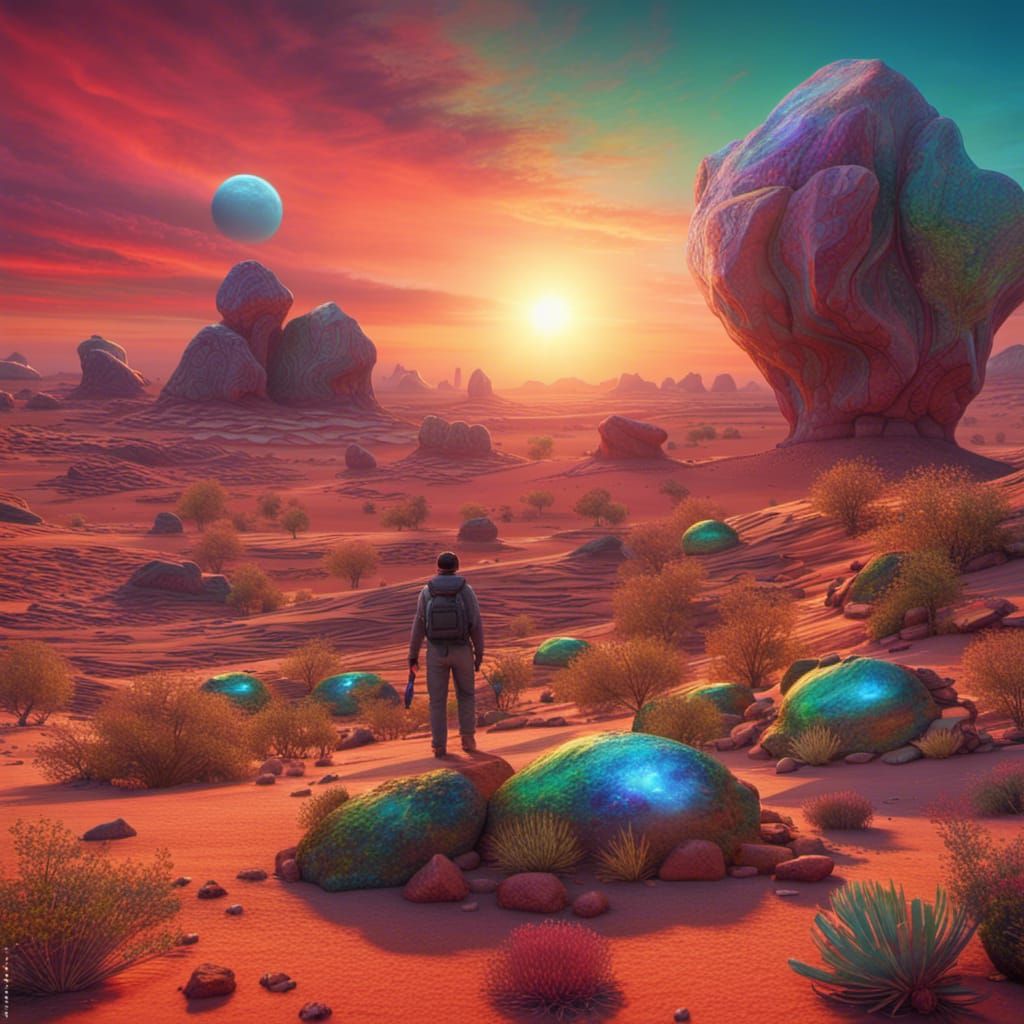 Vibrant Sunset on Alien Desert Landscape in 8K