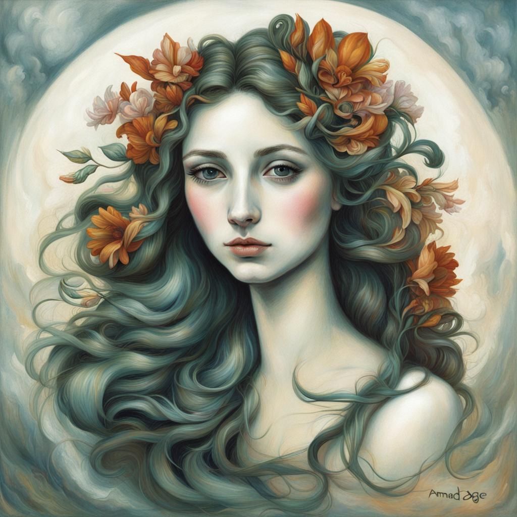 Surreal Woman in Dreamscape, Vibrant Painting