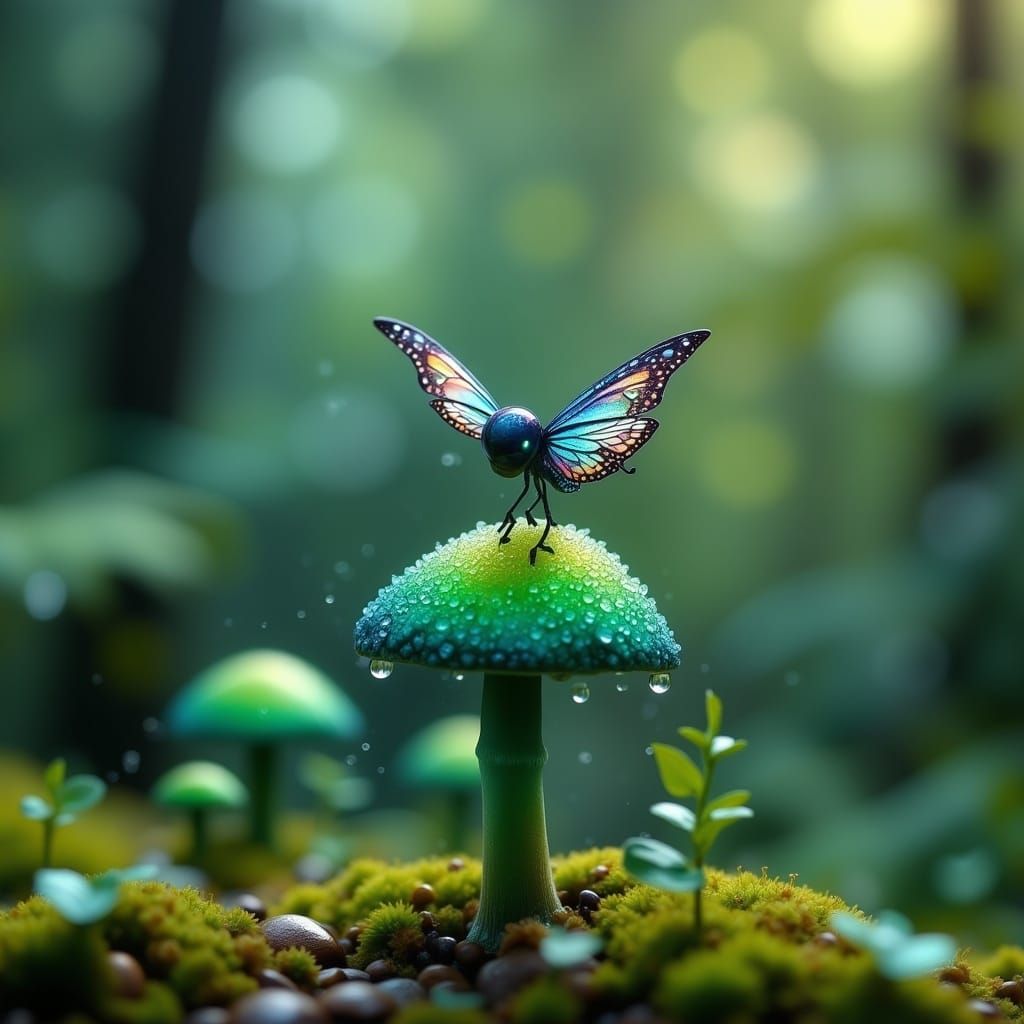 Fairy on Mushroom Cap in Watercolor Style