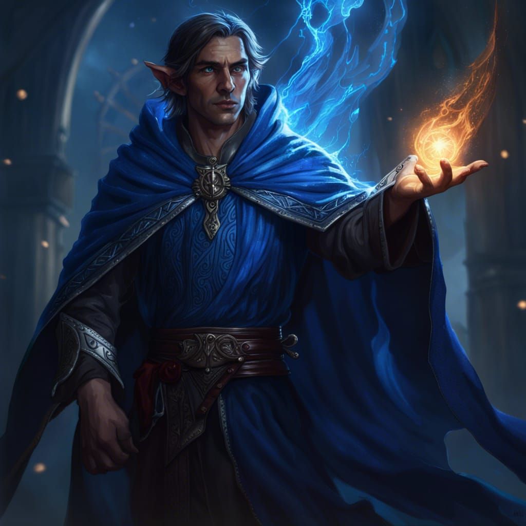 Half-Elf Sorcerer Casting Spell: Dark Fantasy Art