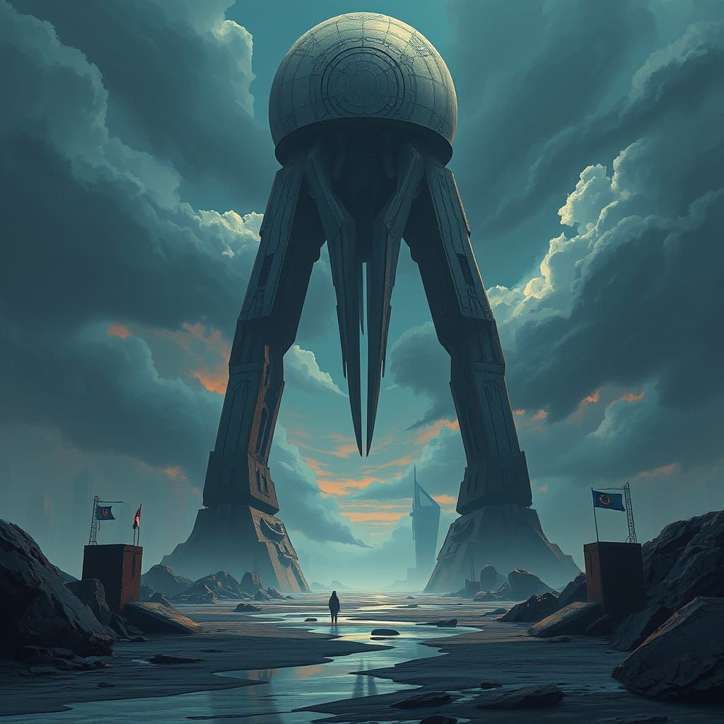 Ominous Dystopian Cityscape in Anime-Inspired Concrete Art