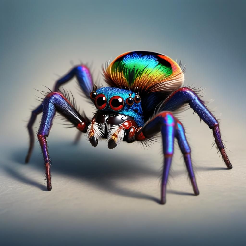 Vibrant Peacock Jumping Spider with Bow