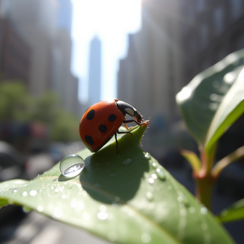 Raindrop on Ladybird in NYC Sunlight