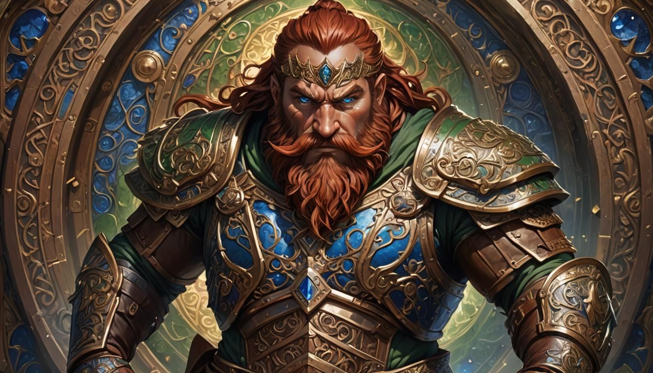 Heroic Anime Dwarf Warrior with Bronze Armor