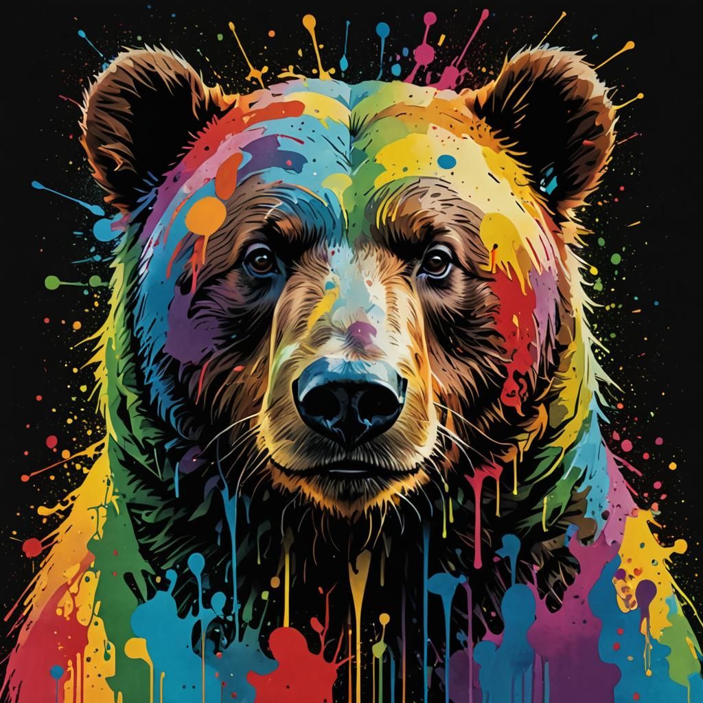 Psychedelic Rainbow Bear Portrait in Nursery Graffiti Style