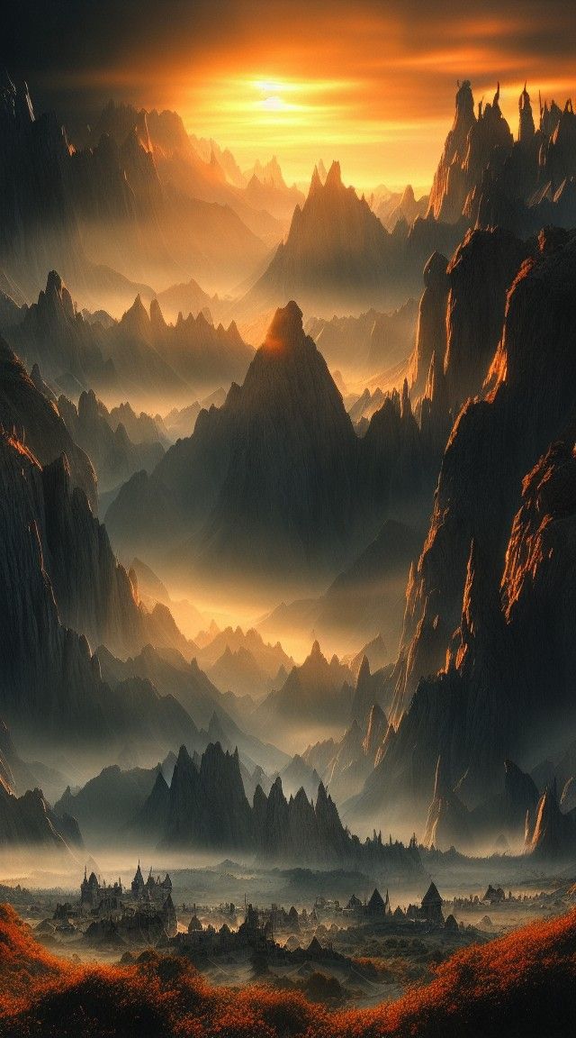 Epic Sunset Landscape in Middle Earth