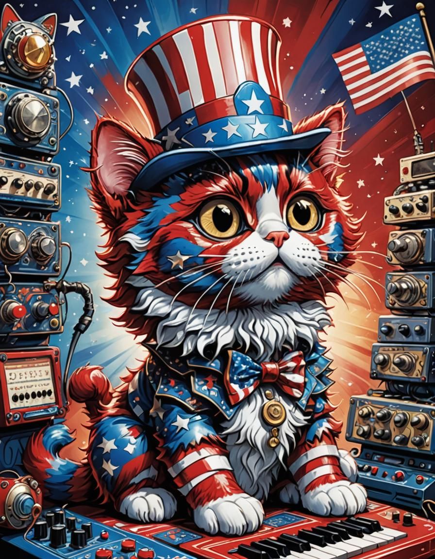 Patriotic Chibi Cat Doll Plays Synth in Toyism Style