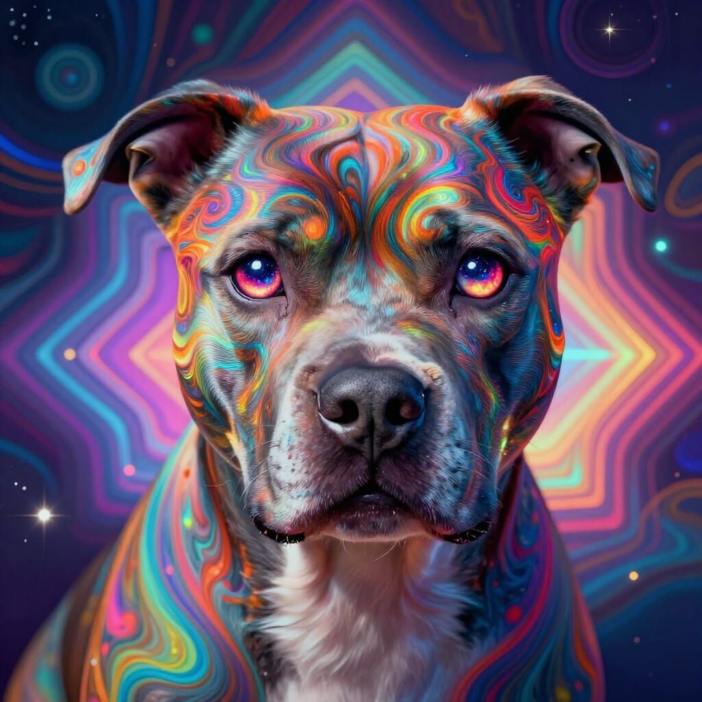Psychedelic Pitbull with Cosmic Eyes