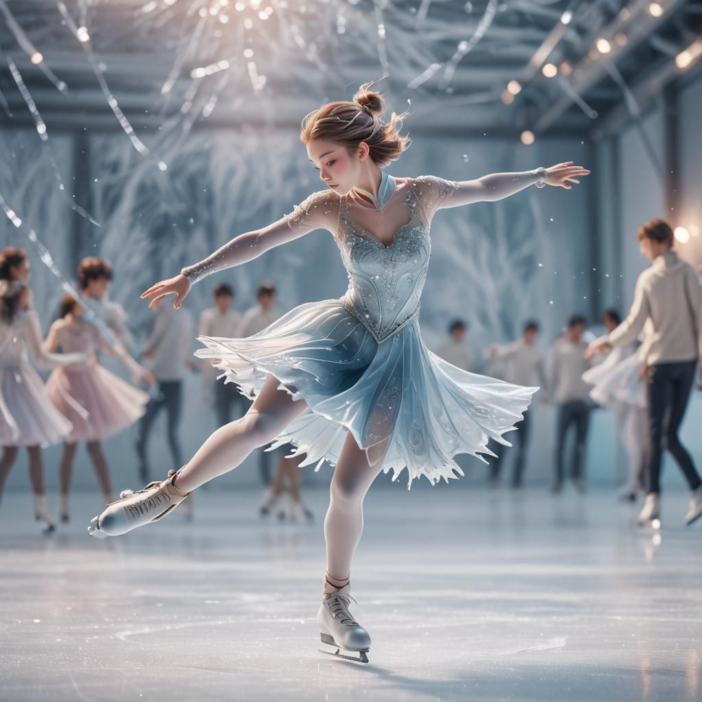 Elegant Ice Skater in Dreamy 3D Anime Style