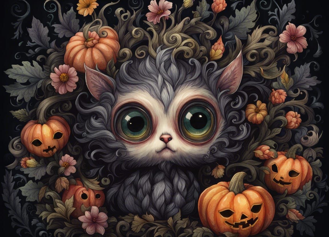 Cute Halloween Creatures in Watercolor Style