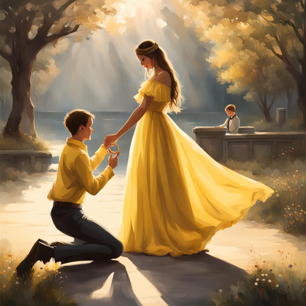 Romantic Proposal Scene in Soft Lighting