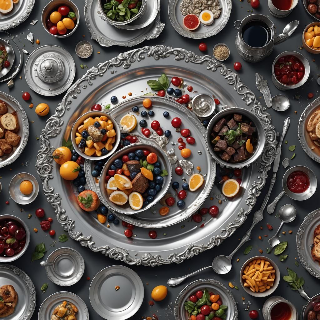 Silver Plate of Food: Detailed Matte Painting