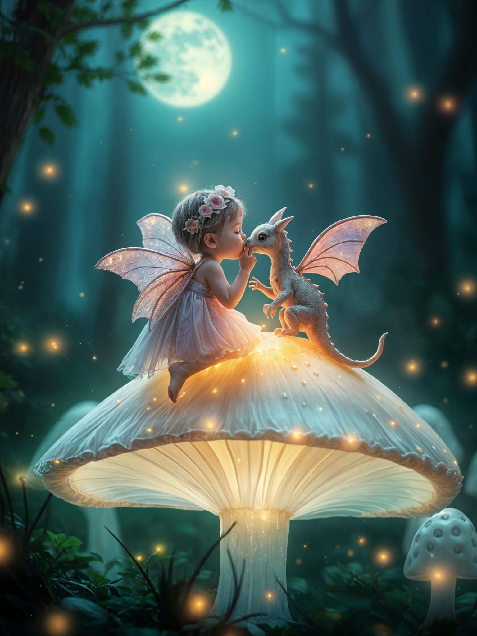 Enchanted Forest: Fairy and Dragon Kiss