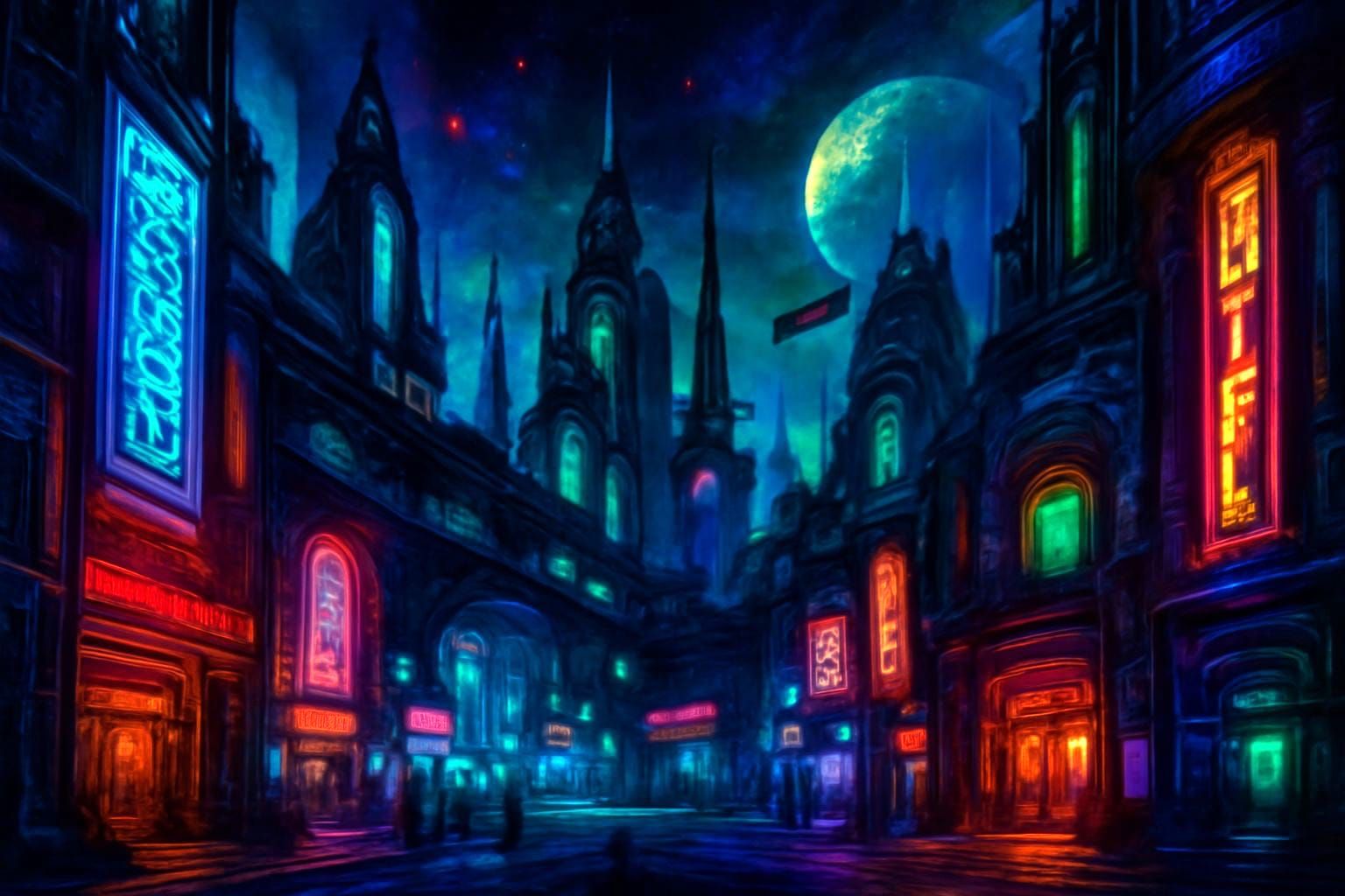 Cyberpunk Cityscape with Fantasy Elements